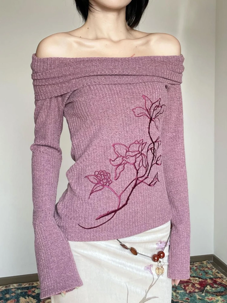 Embroidery Thread Yarn - Suéteres Morados con Bordado Floral para