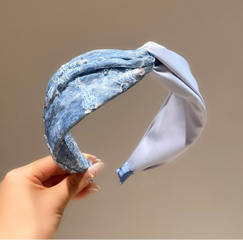 Embroidery Hoop - Diadema de mezclilla azul vintage con