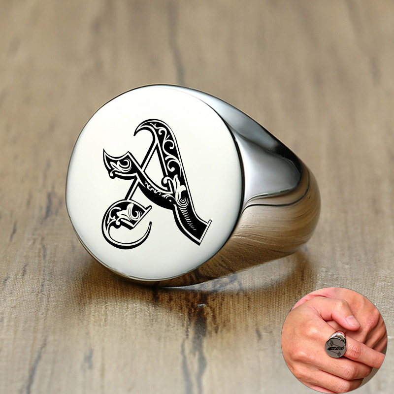 Embroidery Alphabet - Vnox-Anillo de sello inicial con diseño