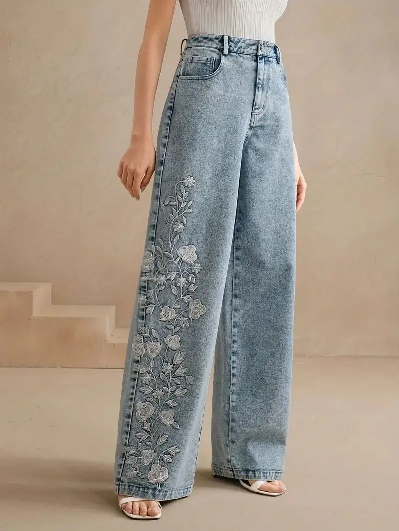 Jeans de Pierna Recta Y2K para - Embroidery Jeans reseña y precio