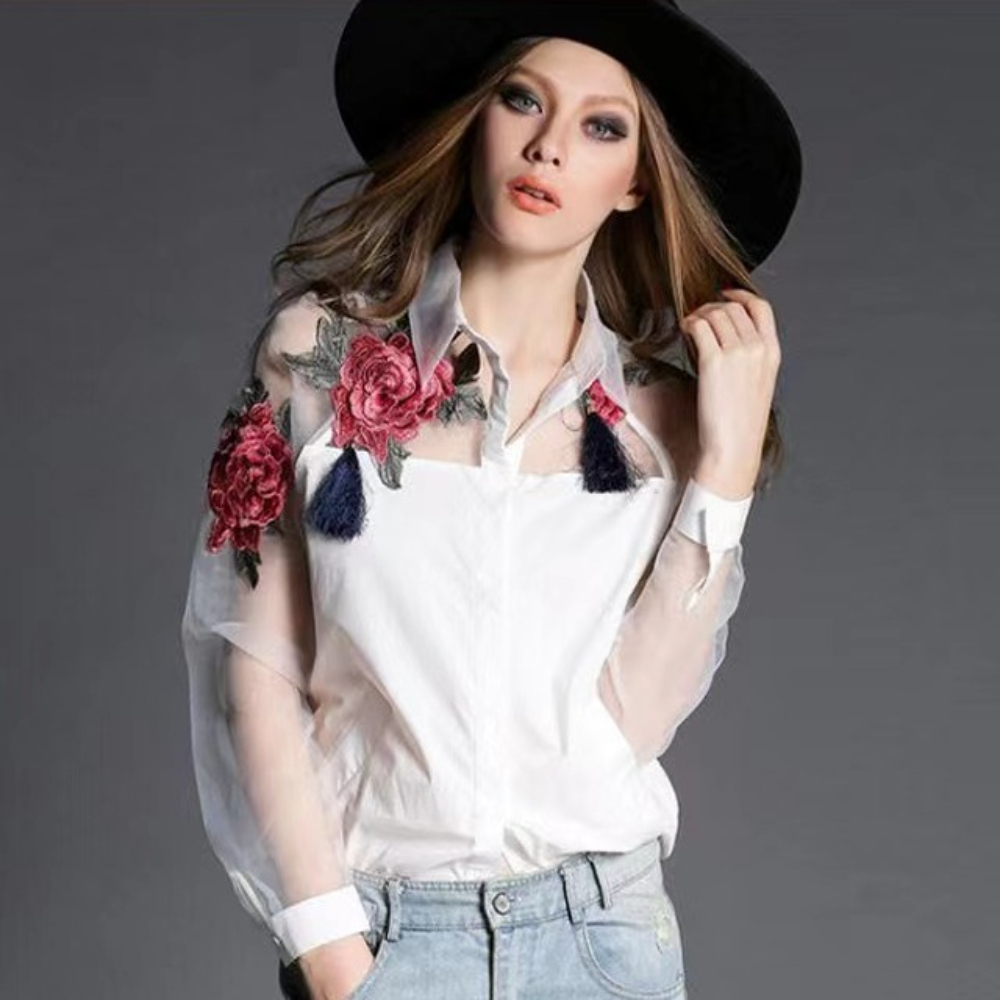 Blusa de gasa con bordado Flor - Embroidery Underlay reseña y precio